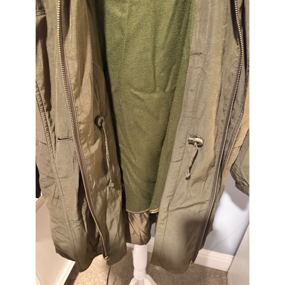 Gallery Vintage Olive Green Iridescent Trench Coat Jacket Womens Medium Zip Up - Picture 7 of 11
